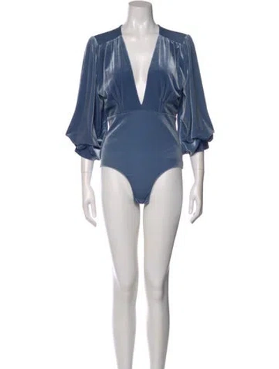 Pre-owned Misa V-neck Three-quarter Sleeve Bodysuit In Blue
