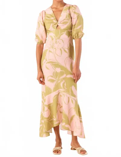 Misa Wallis Dress In Olive Flora In Pink