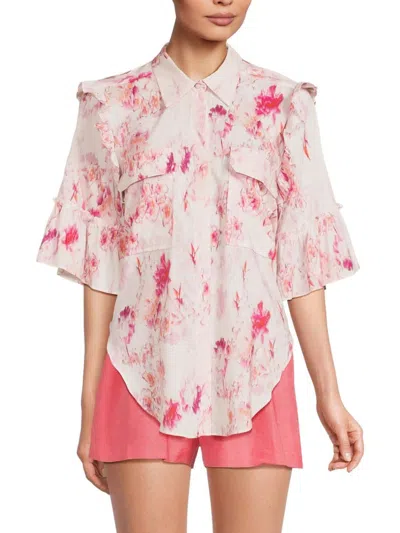 Misa Women's Ana Floral Blouse In Pink White