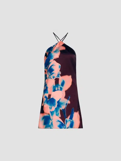 Misa Women's Avri Floral Tie Halterneck Minidress In Cerulean Orchid