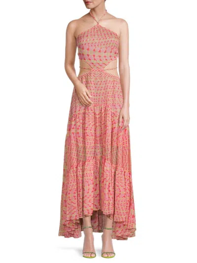 Misa Women's Dalia Cutout Halter Maxi Dress In Pink Yellow