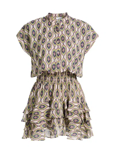 Misa Evie Mosaic Eye Chiffon Mini Dress In Multi