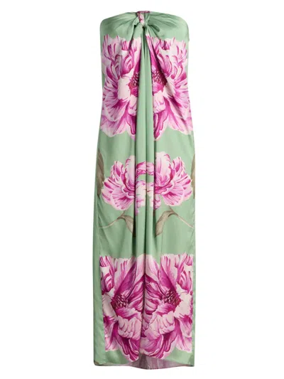 Misa Women's Flora Floral-print Strapless Midi-dress In Green