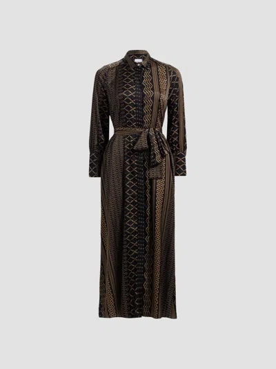 Misa Women's Herminia Geometric Tie-waist Midi-shirtdress In Brown