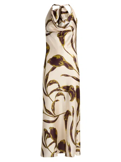 Misa Women's Ida Floral-print Halterneck Satin Midi-dress In Multi