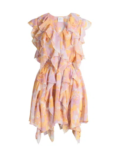 Misa Jasmine Ruffled Floral Mini Dress In Blue