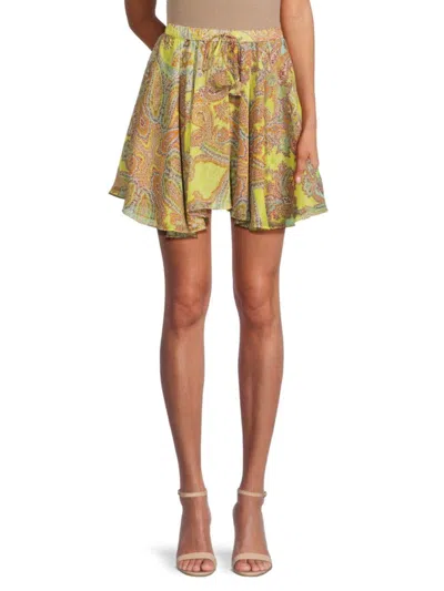 Misa Women's Kala Print Asymmetric Mini Skirt In Yellow Multi