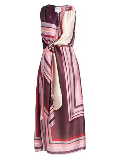 Misa Kina Dress In Chocolate Geo Stripe In Multi