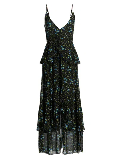 Misa Women's Linda Floral Chiffon Ruffle Maxi Dress In Black