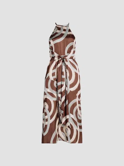 Misa Women's Lisa Printed Tie-waist Halter Midi-dress In Chocolate Halo