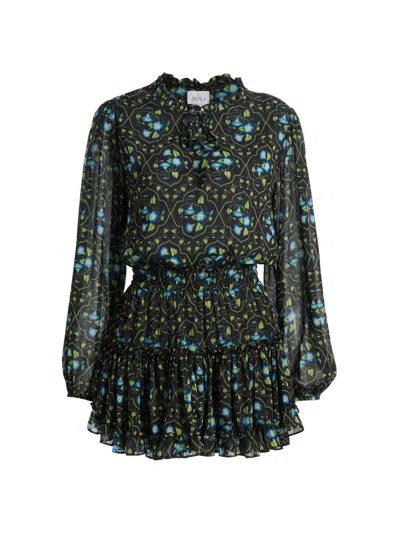 Misa Lorena Morning Glory Lattice Chiffon Mini Dress In Multi