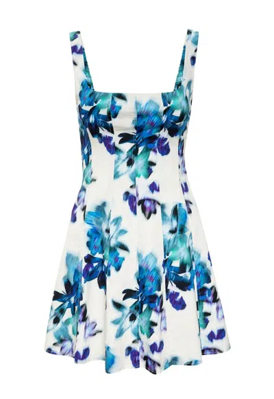 Misa Lottie Mini Dress In Blurred Bouquet Poplin In Multi