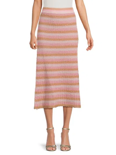 Misa Women's Luca Striped Metallic Midi Skirt In Pink Combo