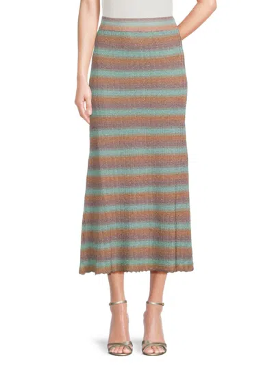 Misa Women's Luca Striped Metallic Midi Skirt In Violet Combo