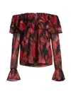 Misa Patsy Floral Chiffon Off-shoulder Top In Red