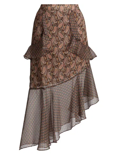 Misa Women's Rakal Paisley Chiffon Asymmetric Midi-skirt In Brown