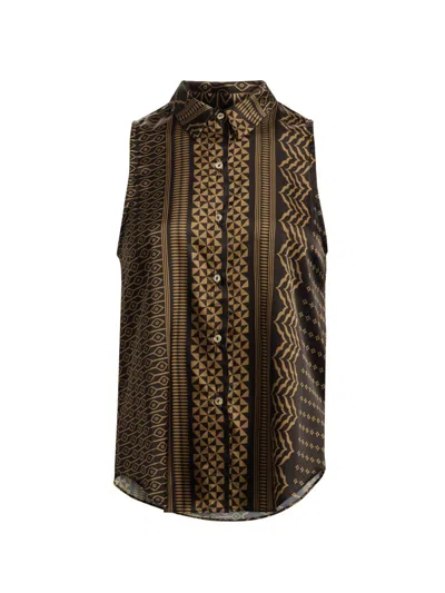 Misa Women's Reya Geometric Button-front Sleeveless Top In Brown