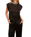 Misa Riley Satin Embellished-collar Top In Black