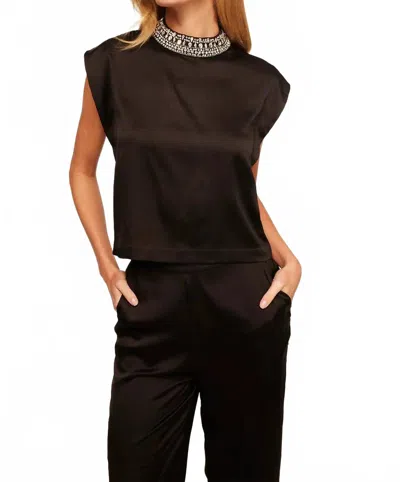 MISA WOMEN'S RILEY TOP IN BLACK SATIN