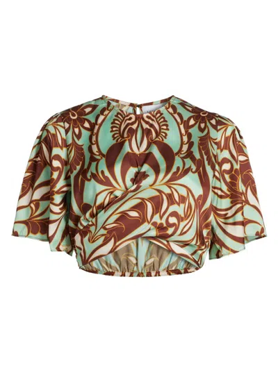 Misa Women's Roni Paisley Satin Crop Top In Multi