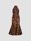 Misa Samara Leopard Midi Dress In Brown