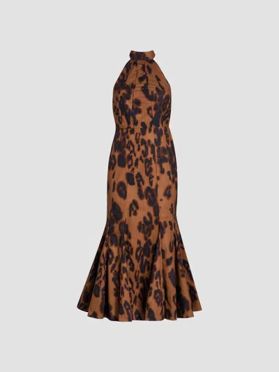 Misa Women's Samara Blotted Leopard-print Mermaid Midi-dress In Cocoa Leopard