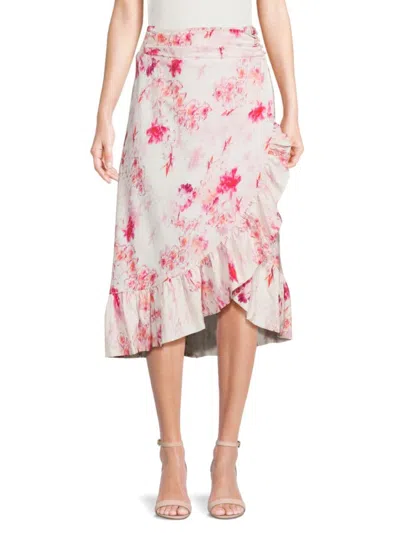 Misa Women's Stephanie Floral Asymmetric Midi Skirt In Pink