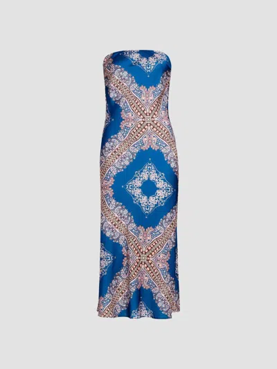 Misa Women's Thara Paisley Medallion Strapless Midi-dress In Sapphire Tapis Satin