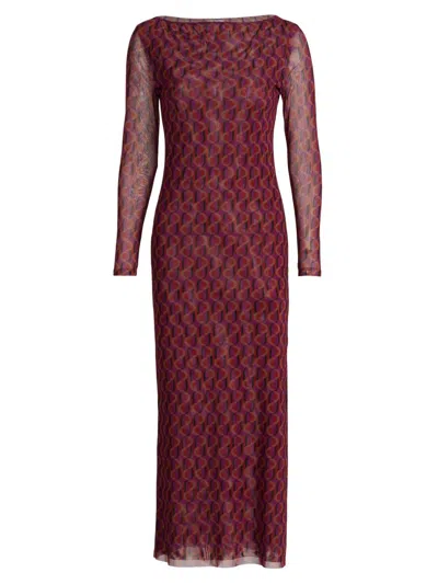 Misa Women's Vivian Geometric Mesh Midi-dress In Burgundy