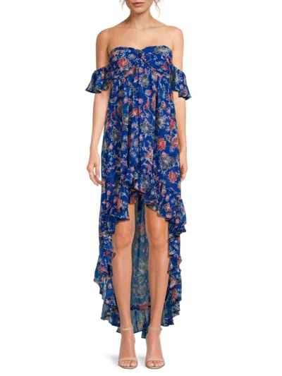 Misa Women's Xirena Floral Ruffle High Low Maxi Dress In Blue