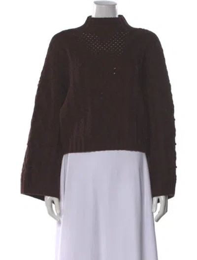 Pre-owned Misa Wool Mock Neck Sweater In Brown