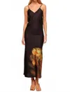 Misa Zia Dress In Yellow Rose Satin In Multi