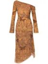 Misbhv Abstract-pattern Print Midi Dress In Brown
