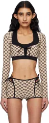 Misbhv Beige & Black Monogram Coquette Cardigan In Beige/black