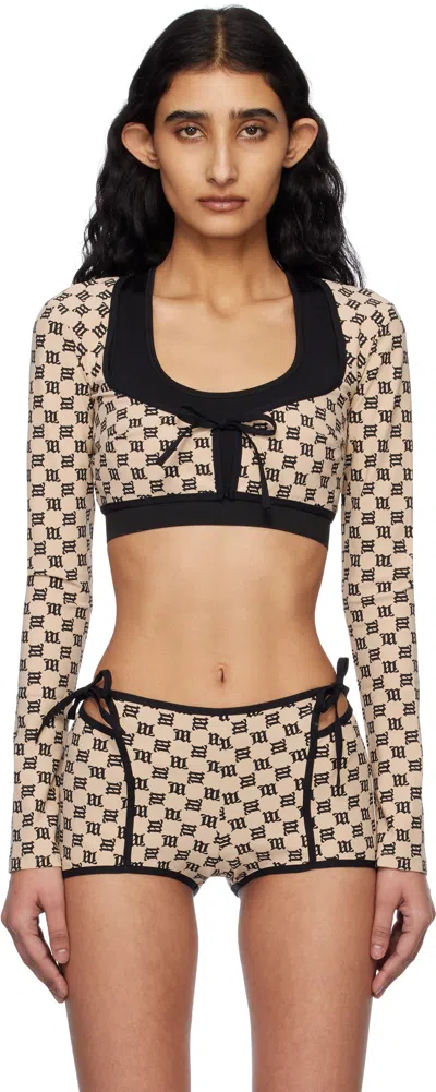 Misbhv Beige & Black Monogram Coquette Cardigan In Beige/black