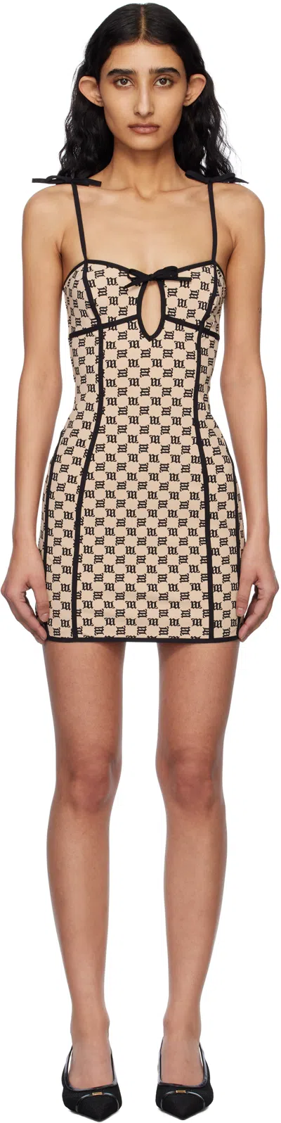 MISBHV BEIGE & BLACK MONOGRAM COQUETTE MINIDRESS