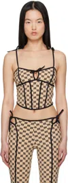 Misbhv Beige Monogram Coquette Corset Top In Beige/black