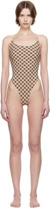 Misbhv Beige Monogram One-piece Swimsuit In Beige