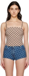 Misbhv Monogram-print Cropped Tank Top In Beige