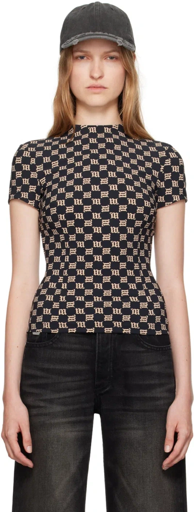 Misbhv Black & Beige Monogram T-shirt In Black/beige