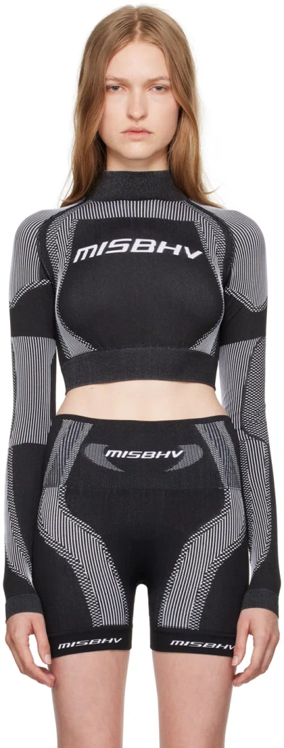 Misbhv Black Cropped Long Sleeve Sport Top In Black/white