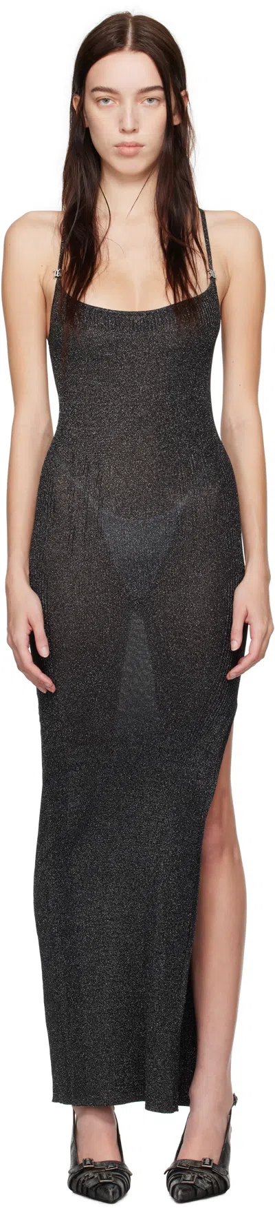 Misbhv Black Knitted Long Maxi Dress In Silver Black