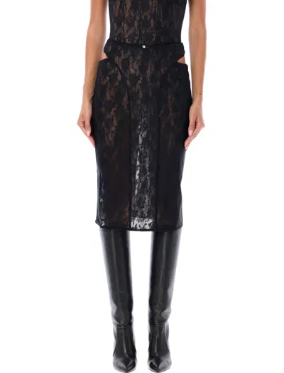 MISBHV BLACK LACE CUT OUT MIDI SKIRT