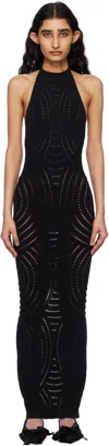Misbhv Mesh Halter Neck Backless Maxi Dress In Black