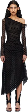 Misbhv Black Sheer Midi Dress With Asymmetric Hem In Black
