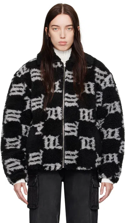Misbhv Black Monogram Faux-shearling Jacket In Mlc