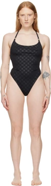 Misbhv Black Signature Monogram One-piece Swimsuit In Black