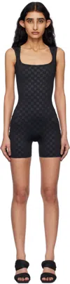 Misbhv Monogram Pattern Fitted Sleeveless Jumpsuit In Black