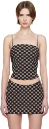 Misbhv Monogram Design Spaghetti Top With Adjustable Straps In Black/beige