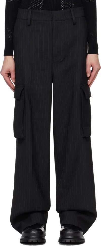 MISBHV BLACK OFFICE PINSTRIPE TAILORED TROUSERS